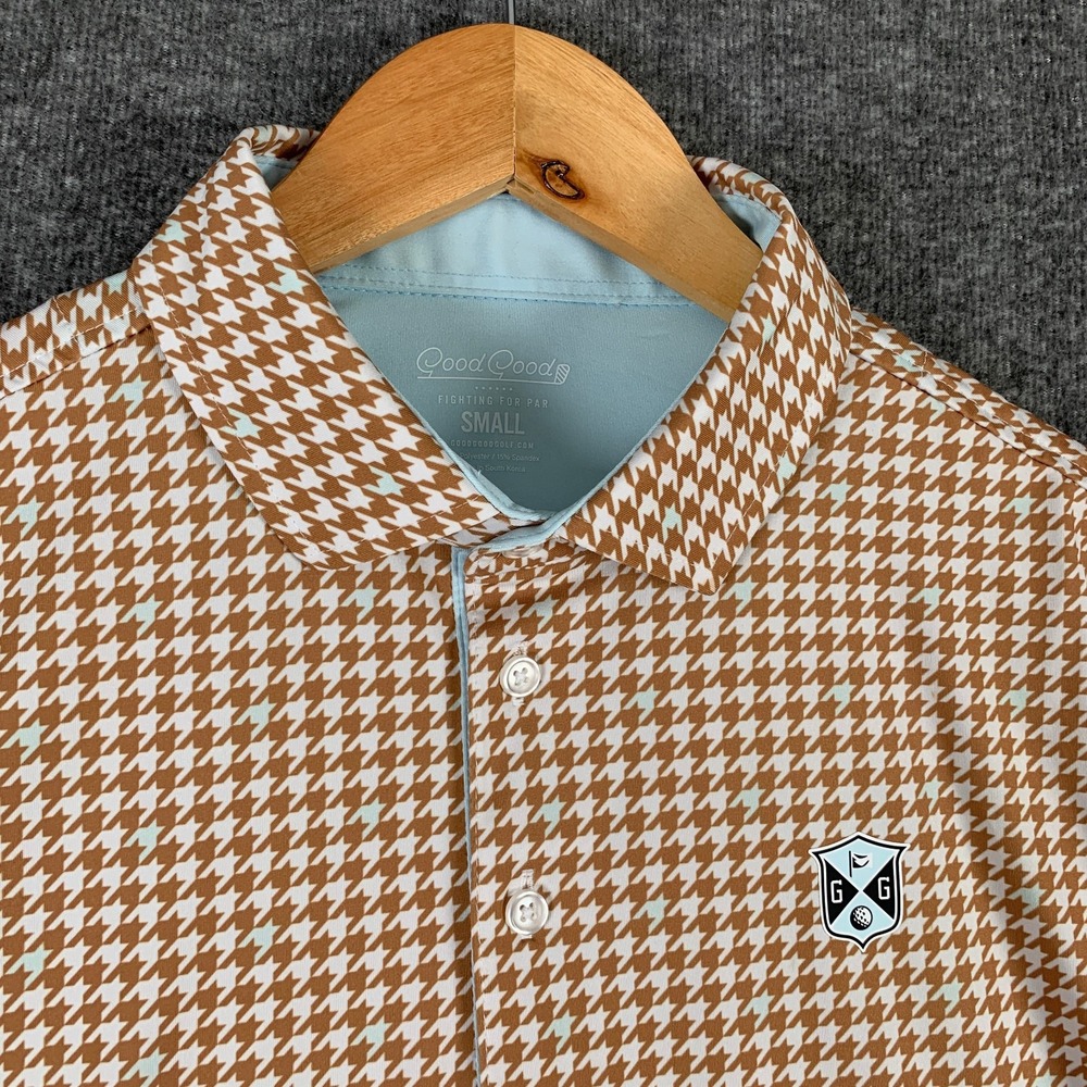 Good Good Polo Men Small Golf Houndstooth Performance Stretch Preppy